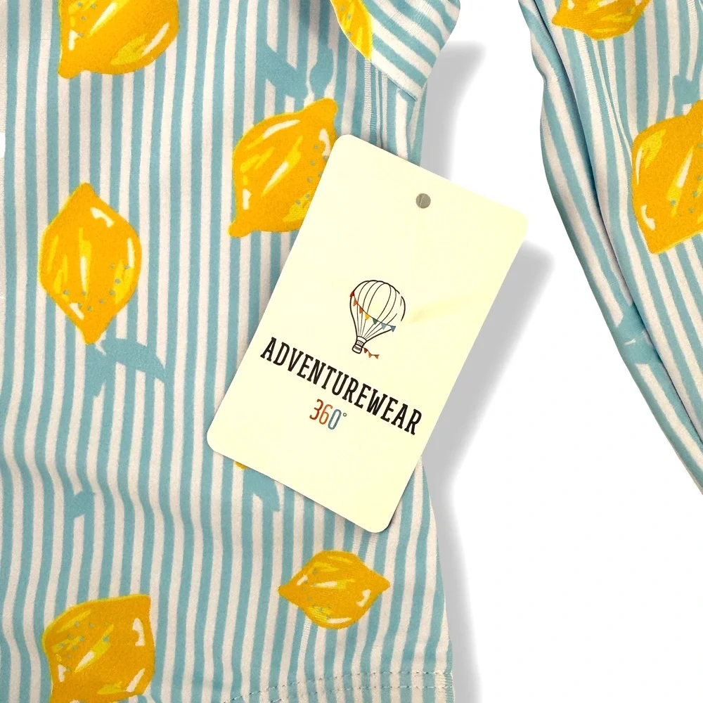 Fresh Lemon Stripe Ruffle Long Sleeve Rashguard Swim Suit Baby Girl Sz 12 Mos